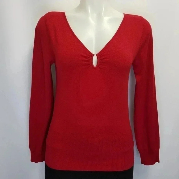 Vintage Sweaters - Casual Corner Vintage 90s 00s Y2K V-neck Red Sweater XS Christmas Holiday